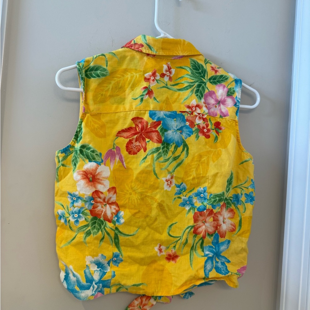 Ralph Lauren Yellow Floral Tie-Front Blouse 100% linen size small - Picture 4 of 4